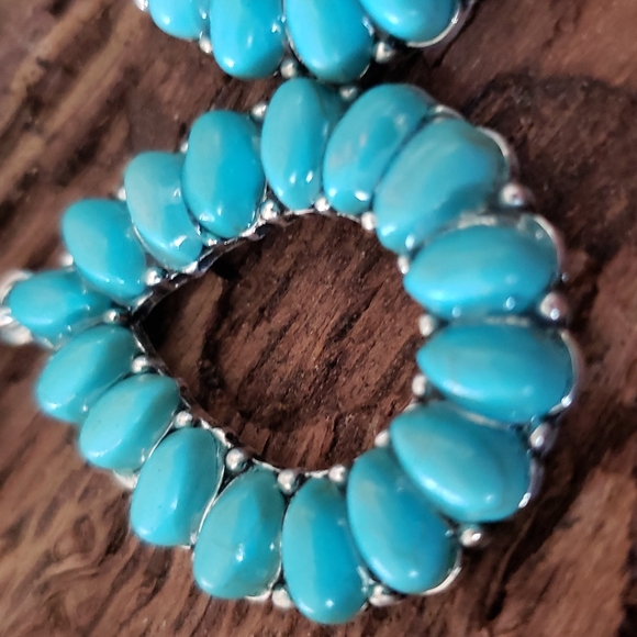 (B) Turquoise Floral Earrings Boho Western Cowgirl Rodeo Vaqueros - Picture 5 of 10